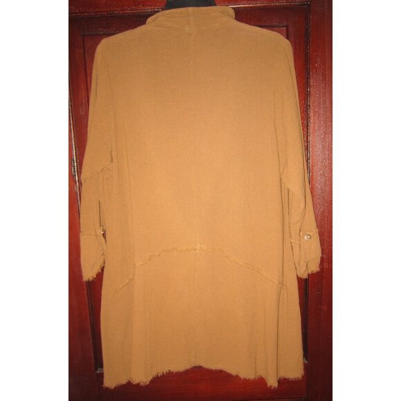 Maria de Guadalajara XL Kante Jacket Blouse Draped Cotton Lagenlook Pocket Camel - Picture 2 of 3